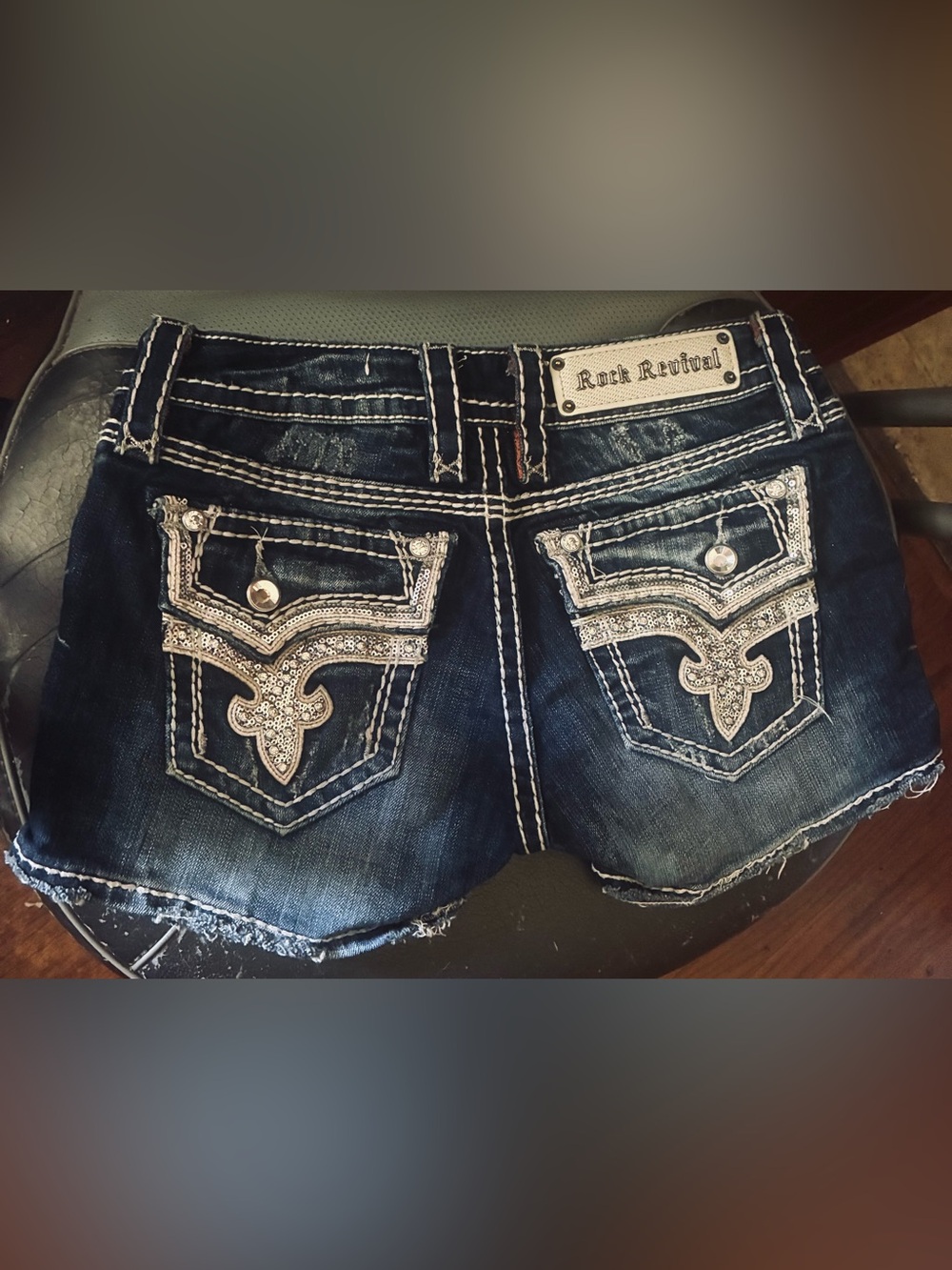 Rock Revival Kai Sequin & Rhinestone ‘Bling’ Denim Shorts - Size 26